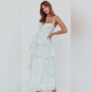 Selfie Leslie PROVENCE BLOOM TIERED MAXI DRESS FLORAL SAGE